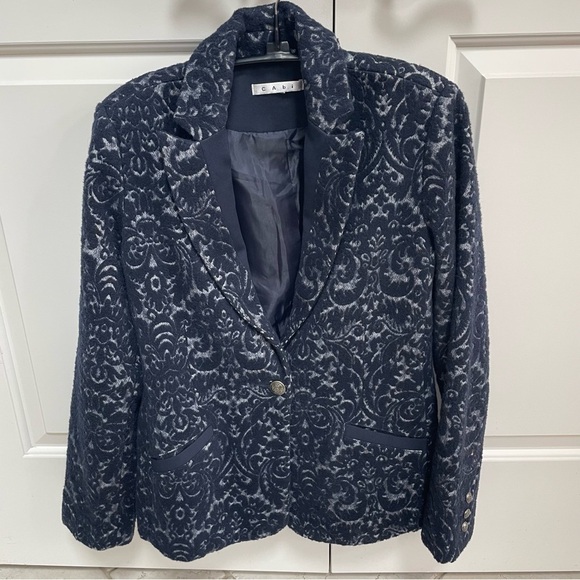 Cabi Wool Blend Paisley Black Navy Floral Jacquard Tapestry Blazer Jacket Velvet - Picture 1 of 16